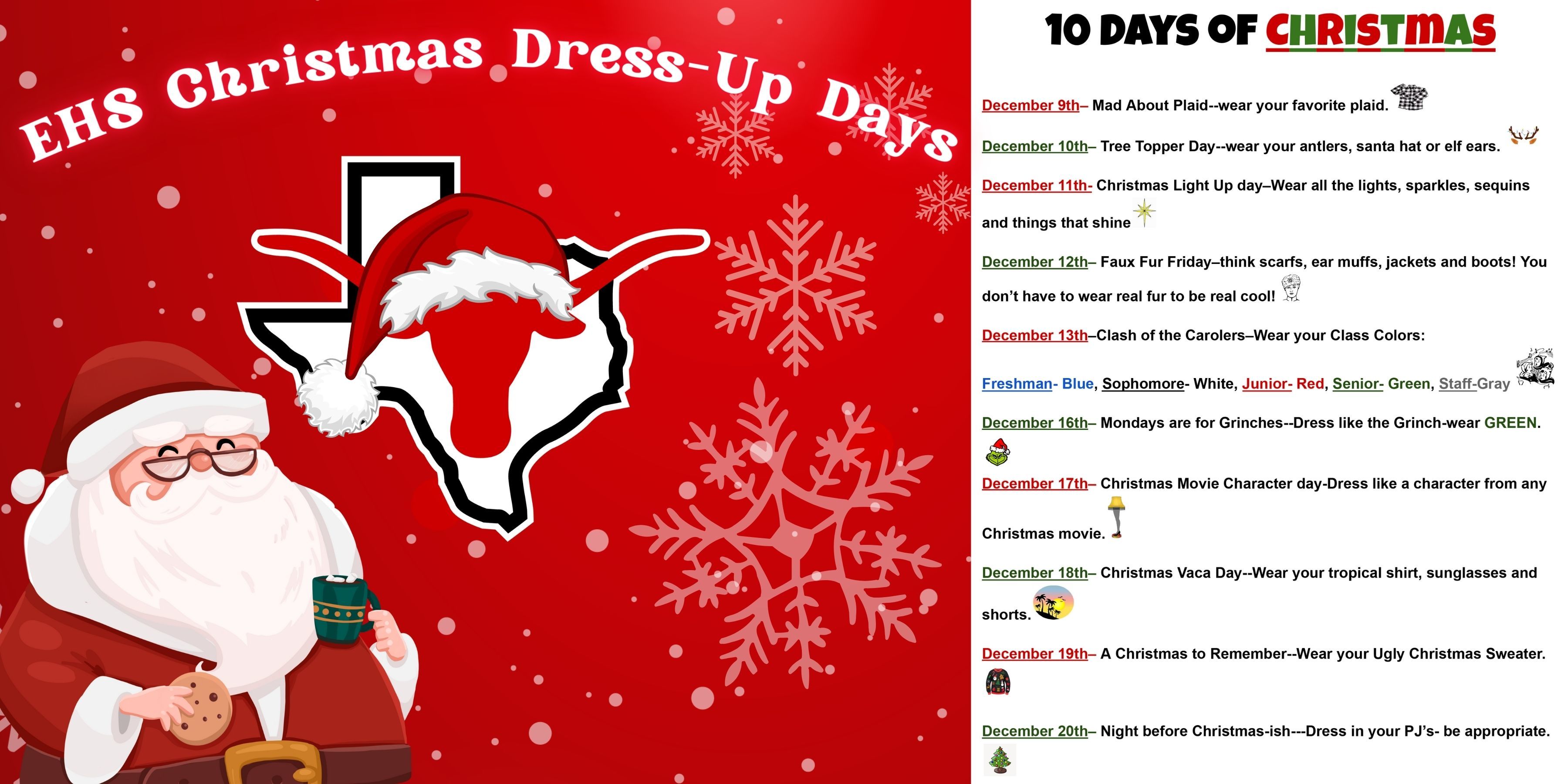 EHS: 10 Days of Christmas Dress-Up Days | Eastland Independent School District EHS: 10 Days of Christmas Dress-Up Days | Eastland Independent School District