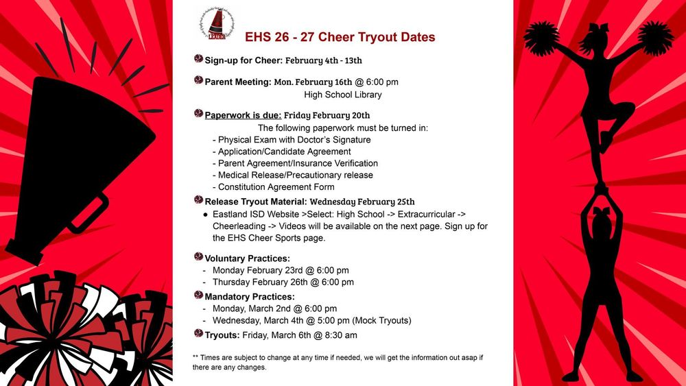 EHS 2026-2027 Cheer Tryouts!