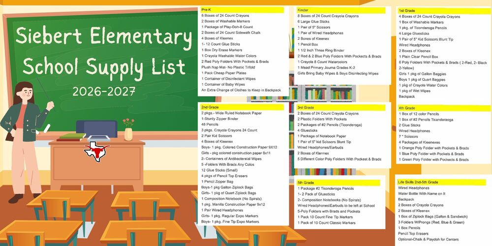 Siebert Elementary School Supply List: 2026-2027!