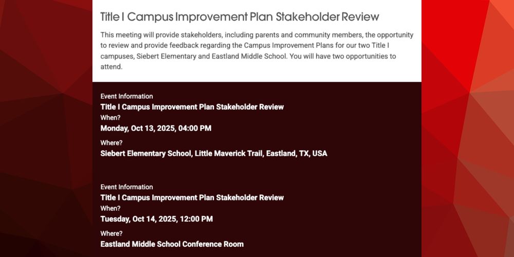 Eastland ISD Title 1 Campus Improvement Plan Stakeholder Review