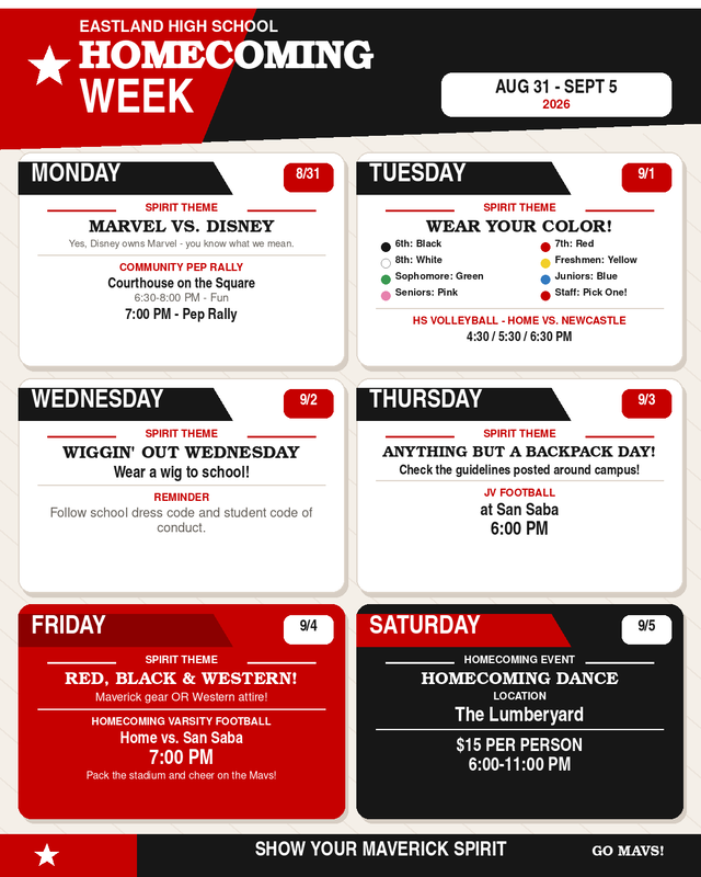 2026 Homecoming Schedule