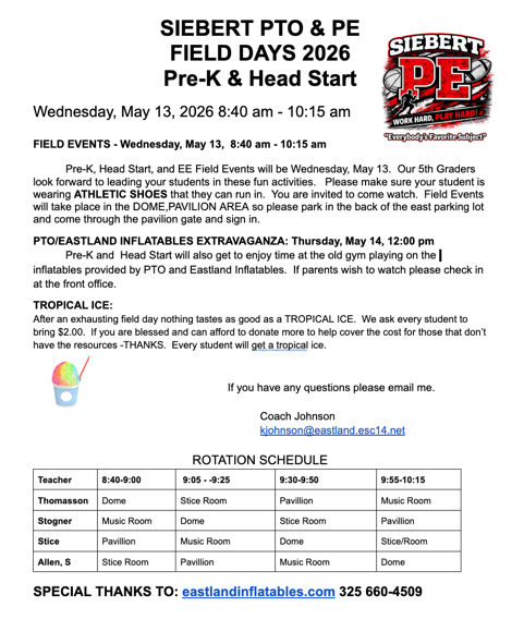 Pre-K & Head Start Field Days Flyer