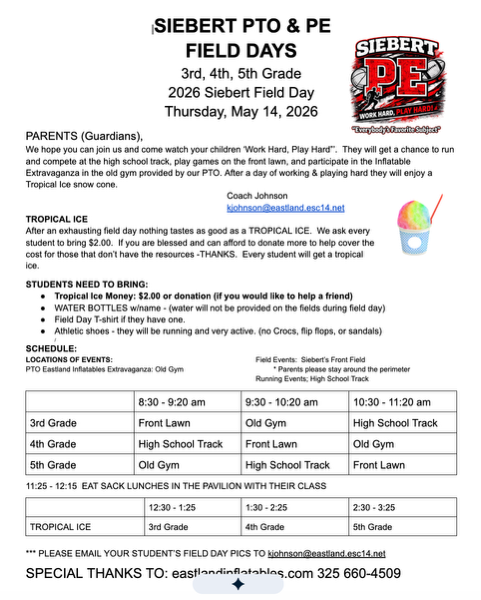3rd, 4th, & 5th Grade Field Days Flyer