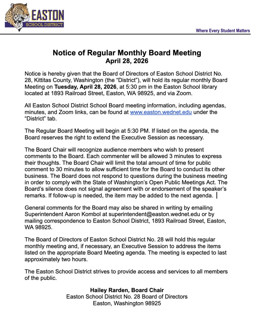 April Board meeting