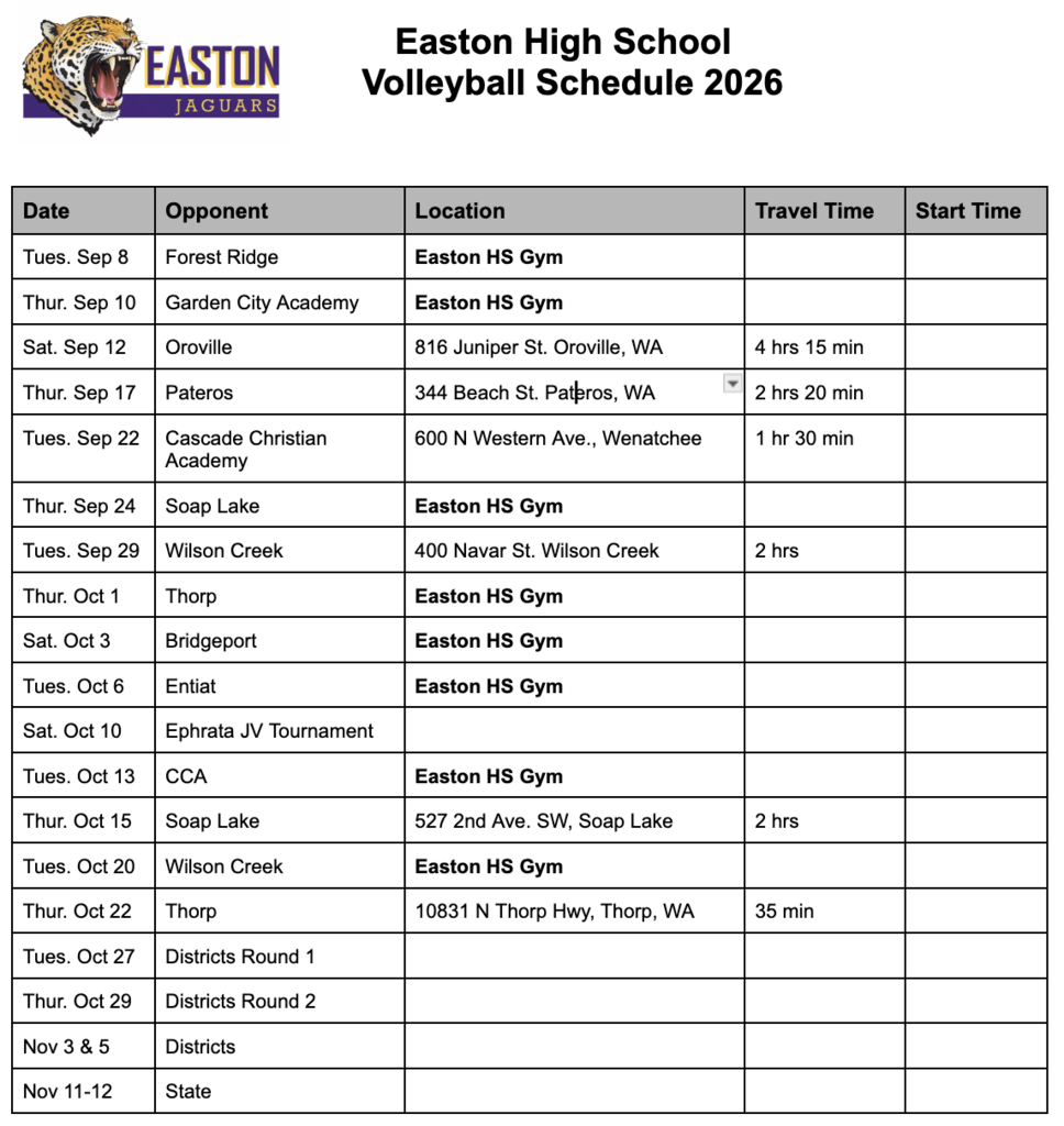 vball schedule