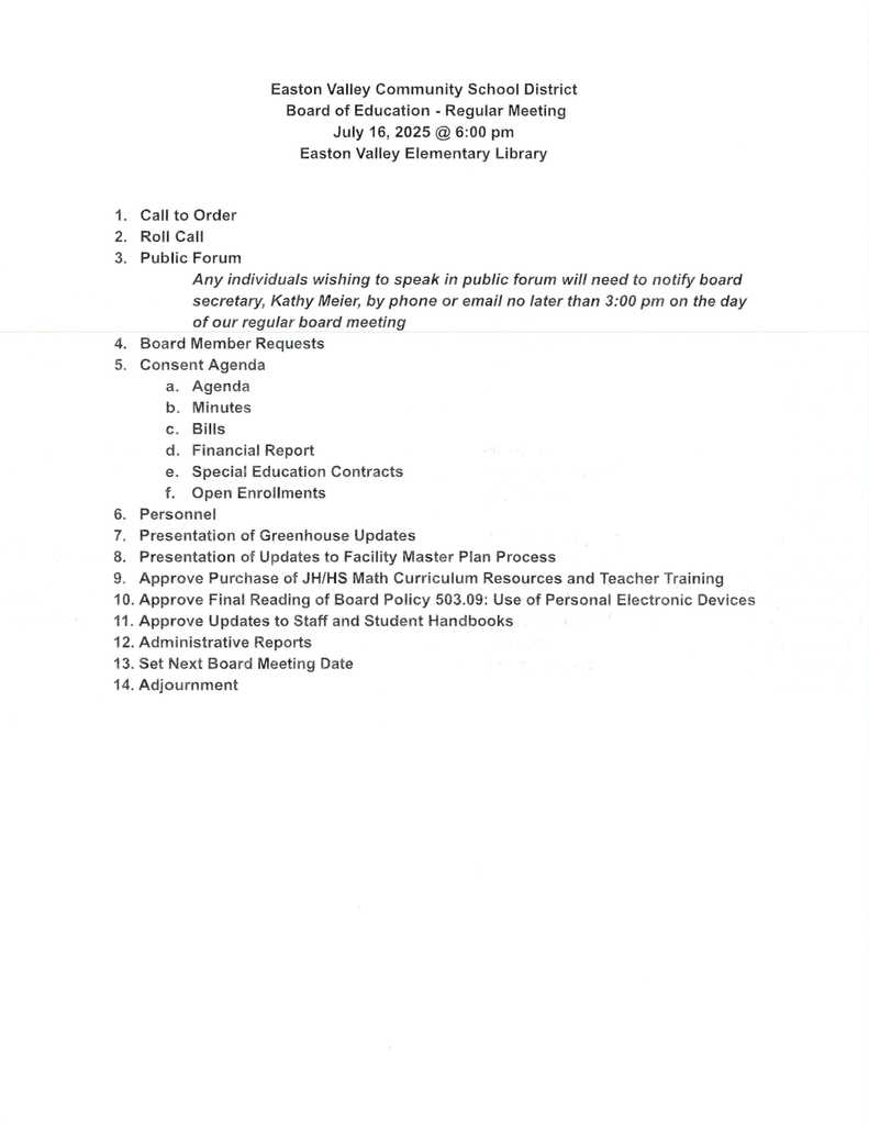 July 16 2025 agenda