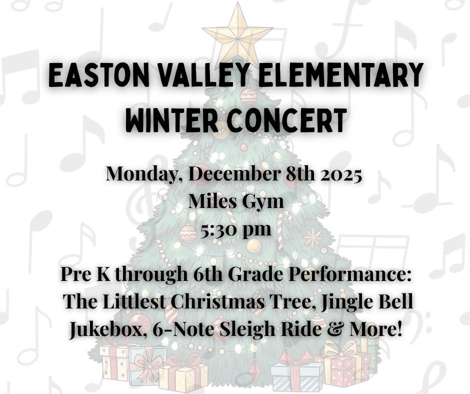 Graphic with a Christmas tree and music notes, words over it describing who, what, when, where of the performance. 