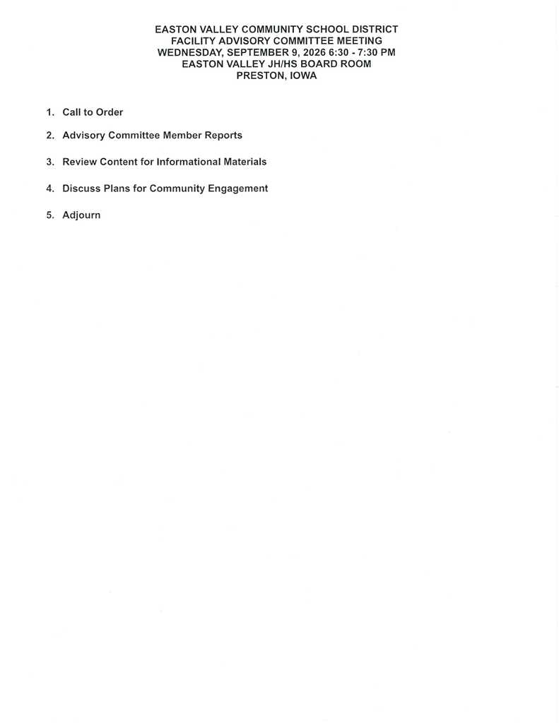 Facility Meeting- September 9, 2026