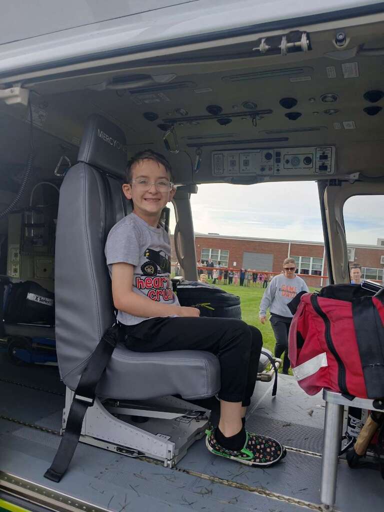 Students got to see a helicopter at school