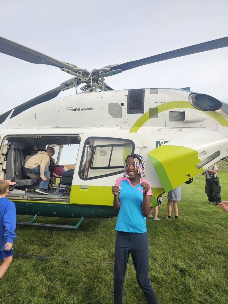 Students got to see a helicopter at school