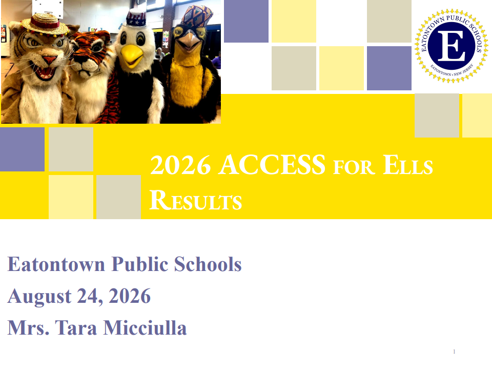 2026 ACCESS for ELLS Results Eatontown Public Schools August 24, 2025 Mrs. Tara Micciulla