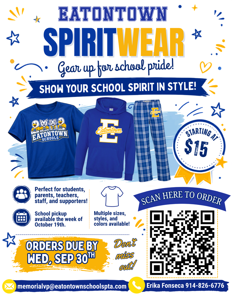 Eatontown Spiritwear - Gear Up for School Pride! Show your school spirit in style! Starting at $15 Perfect for students, parents, teachers, staff, and supporters! School pickup available the week of October 19th. Multiple sizes, styles, and colors available! Orders due by Wed, Sep 30th - don't miss out! 