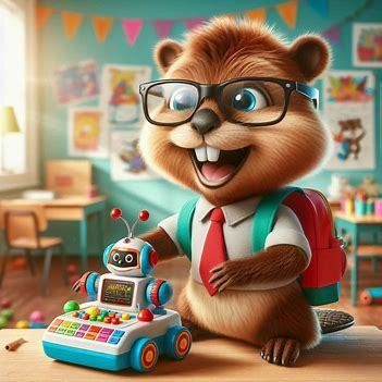 Student beaver with robot.