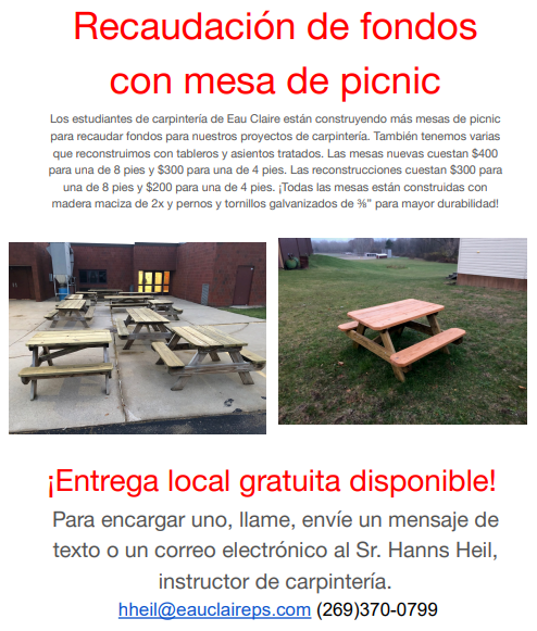 Picnic Table Fundraiser Spanish