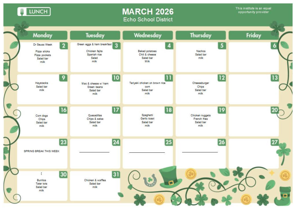March Lunch Menu