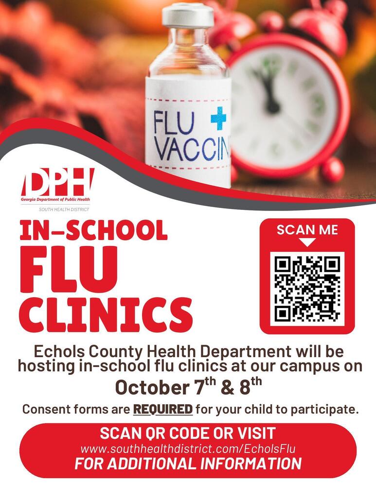 Flyer to promote the flu clinic at the school.