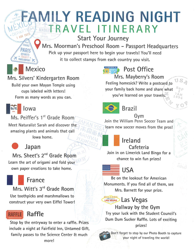 Itinerary for Fremont Family Reading Night Today!