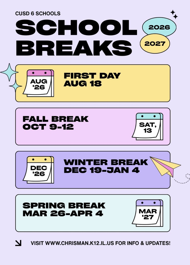 info updates for breaks for the school year