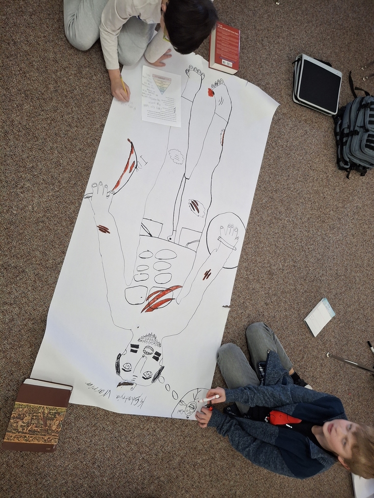 The 6th graders have been learning about the caste system in Ancient India! They traced each other and then created a character from each of the castes. 
