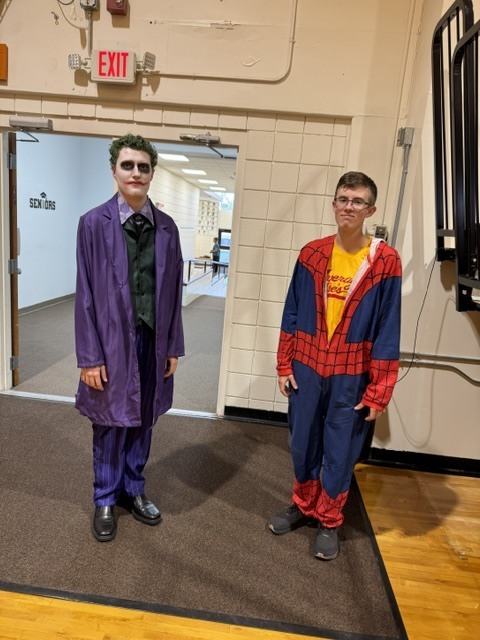 Student dressed as The Joker and another dressed as Spiderman