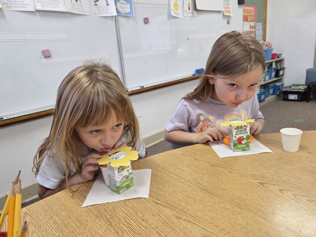 2 girls drinking juice