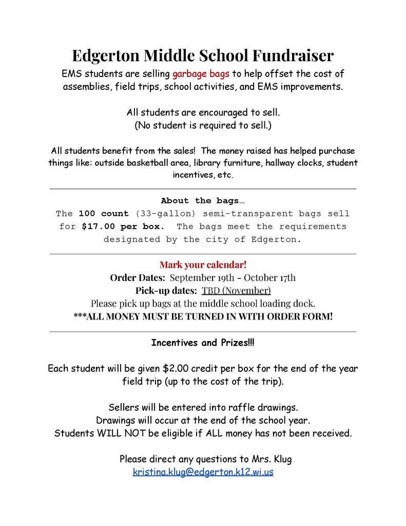 Middle School Trash Bag Fundraiser