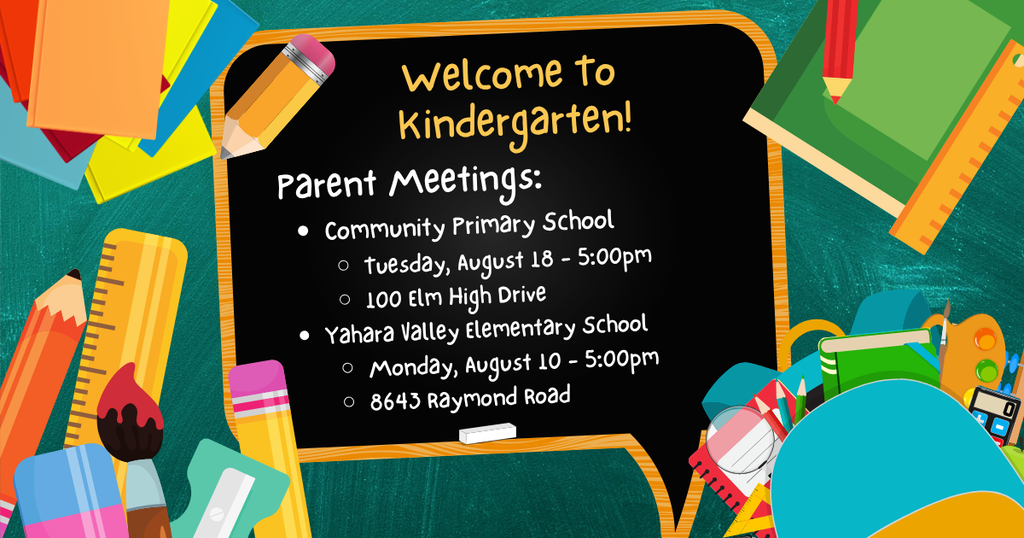 Informational meetings are scheduled for parents and caregivers of incoming kindergarten students. Information will be provided about arrival and dismissal procedures, the daily schedule for your student(s), attendance, and safety. Separate meetings will be held for students attending kindergarten at Community Primary School and Yahara Valley Elementary School. August 10th - 5pm - Yahara Valley Elementary School August 18th - 5pm - Community Primary School We hope you can join us!