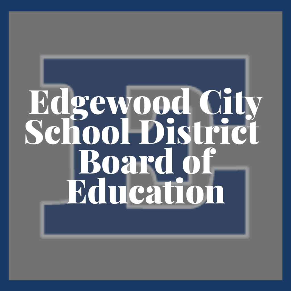 navy block e on gray backgournd with edgewood city school district board of education written over it in white