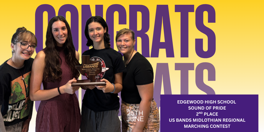🎉 A HUGE congratulations to the Edgewood High School Sound of Pride on an incredible performance at the US Bands Midlothian Marching Contest this weekend! 🎶 The band advanced to the finals and earned 2nd place in their division, missing 1st place by only 1.1 points! 🥈👏 We’re so proud of their hard work, dedication, and amazing show! 💜🐾 #SoundOfPride