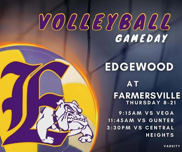 🏐🔥 It’s GAME DAY! 🔥🏐 Your Edgewood Lady Bulldogs are headed to the Farmersville Tournament today! 🐾💛 Let’s cheer them on as they compete and show that Bulldog pride! 💪🐾 #GoDogs #BulldogVolleyball