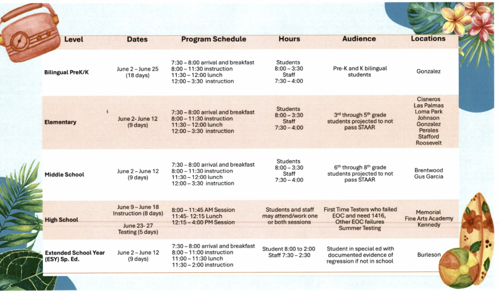 summer school schedule