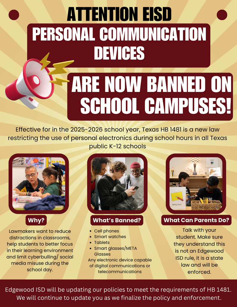 HB 1481 information graphic with details on the personal communication device ban that will be in effect