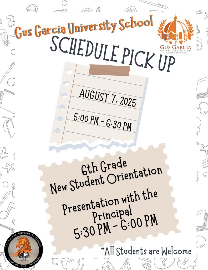 Please join us for Schedule Pick Up and Orientation! August 7, 2025 Schedule Pick Up 5 - 6:30 PM New Student Orientation 5:30 - 6 PM All families and students are invited!