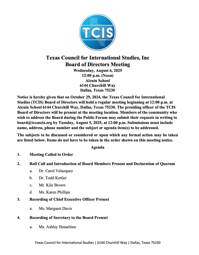 TCIS meeting agenda
