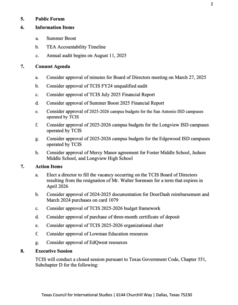 TCIS meeting agenda