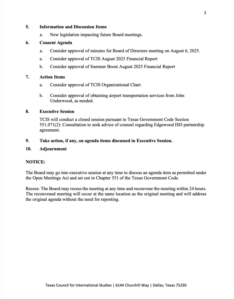 TCIS Meeting Agenda