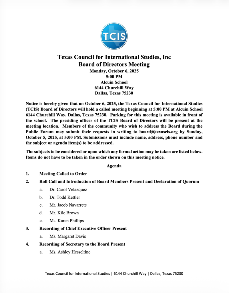 TCIS Meeting Agenda