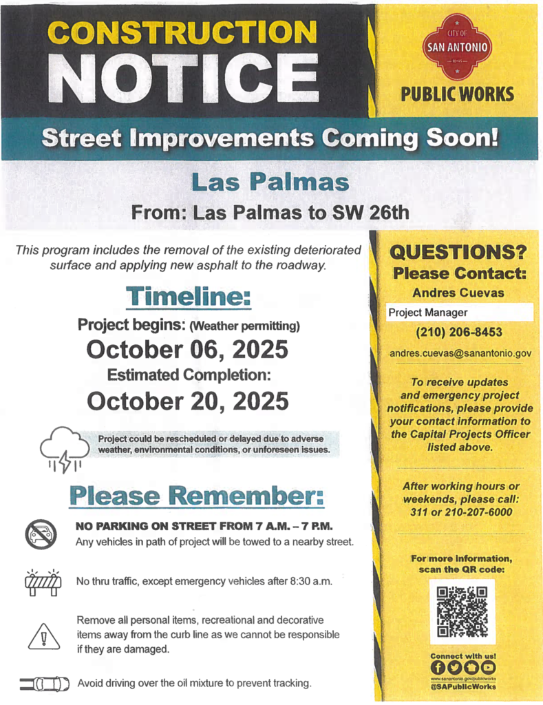Las Palmas Street Improvements begin October 6