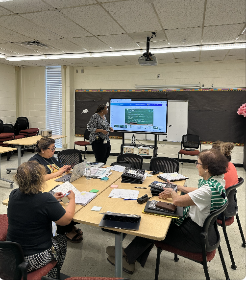 AP Wallace leading PLC analyzing student writing