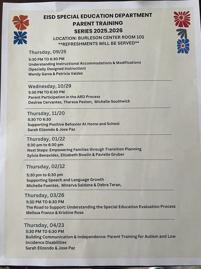 EISD Special Education Parent Training Series!