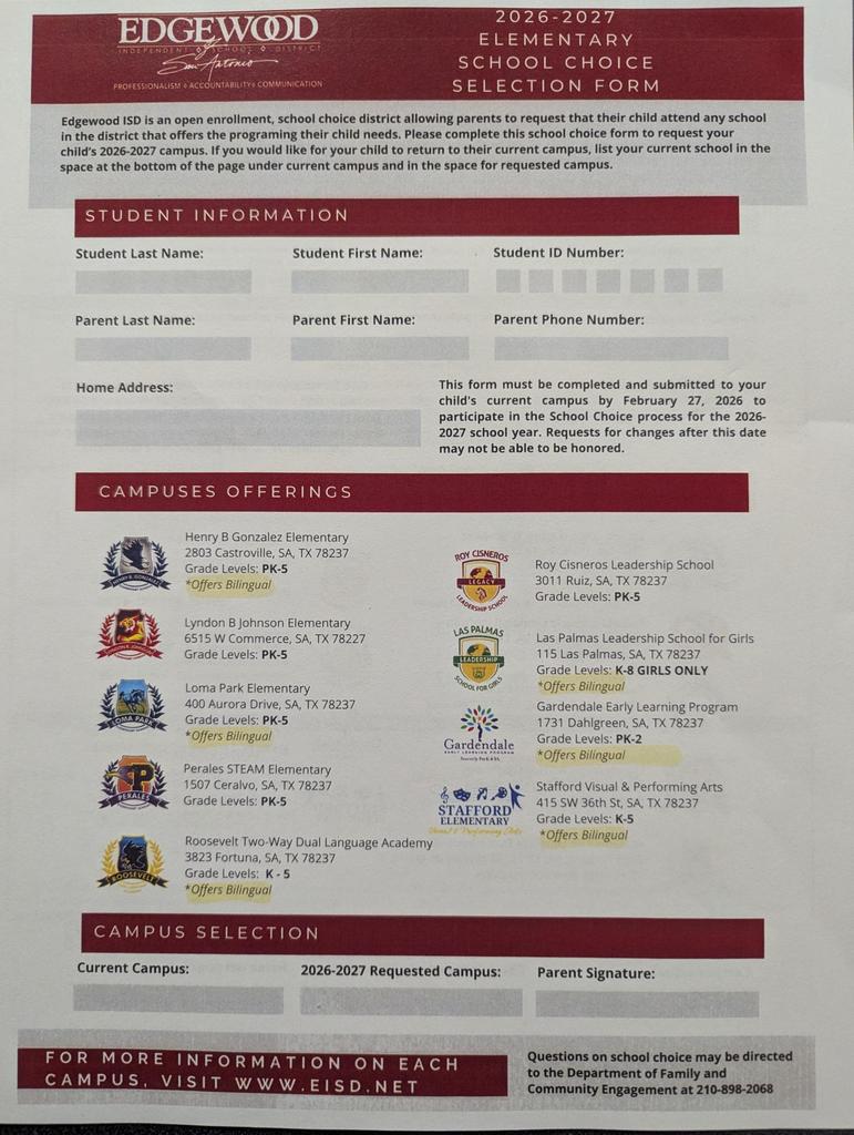 School Choice Selection Form