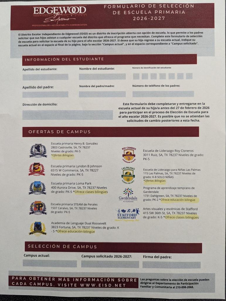 School Choice Selection Form