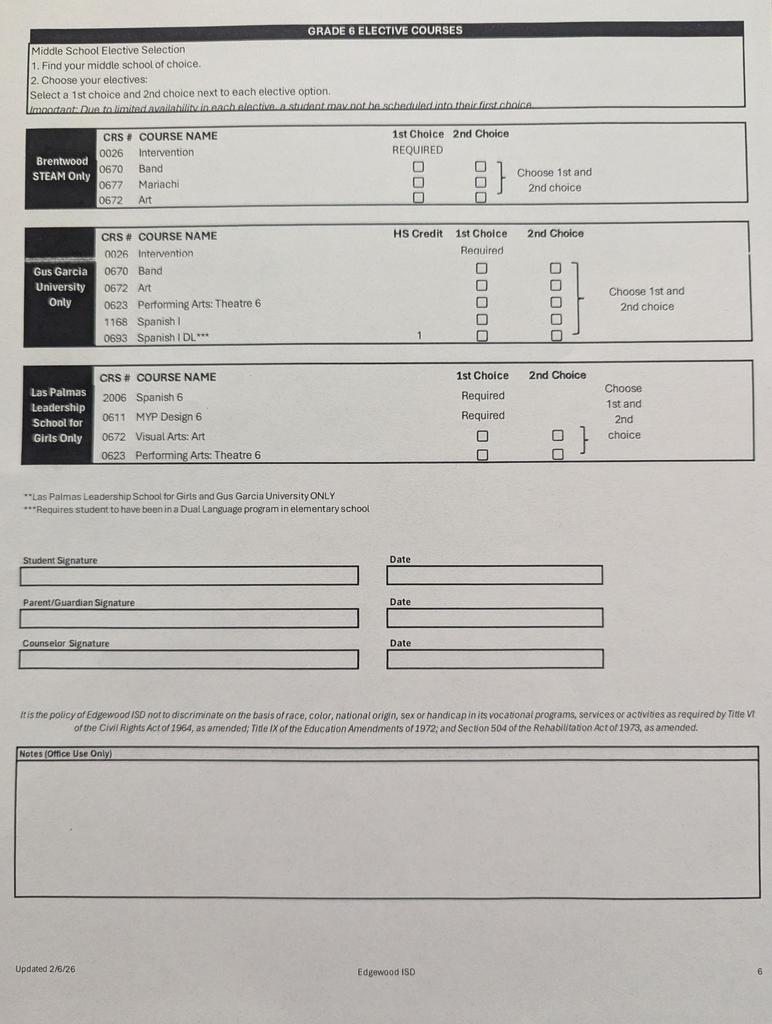 2026-2027 School Choice selection Form