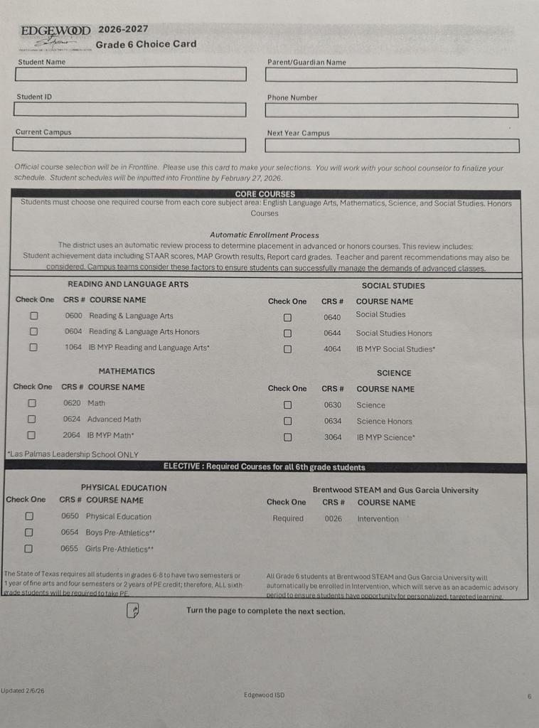 School Choice Selection Form