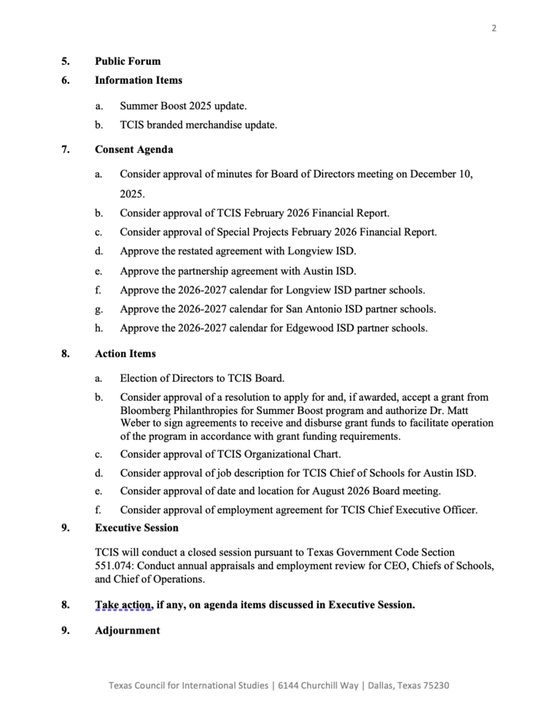 TCIS Meeting Agenda 3/20/26
