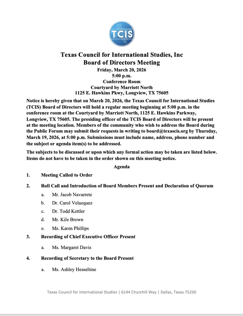 TCIS Meeting Agenda 3/20/26