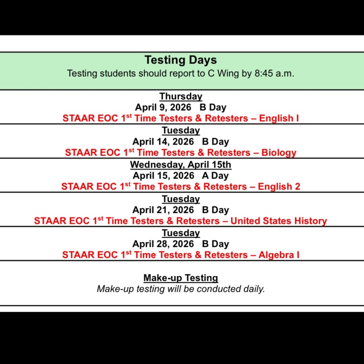 testing schedule