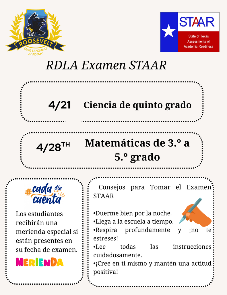 RDLA Testing Schedule  STAAR flyer Spanish