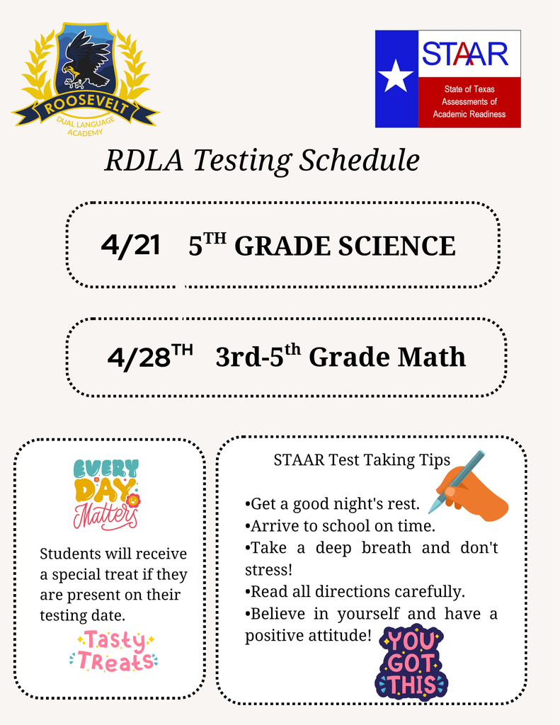 RDLA Testing Schedule  STAAR flyer English