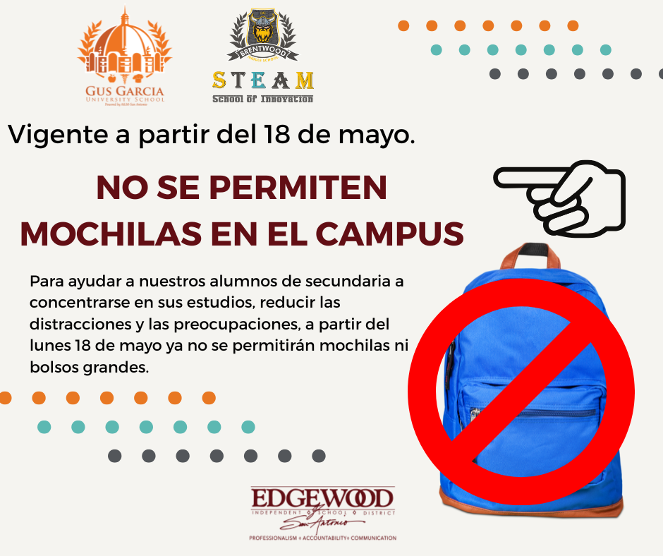 No backpacks on middle school campuses starting may 18